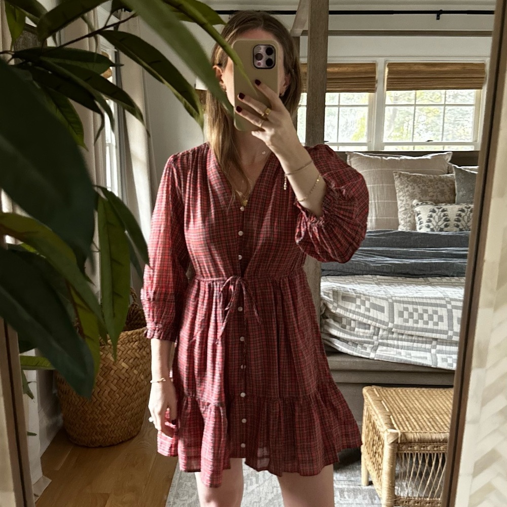 Red Plaid Button-Down Dress